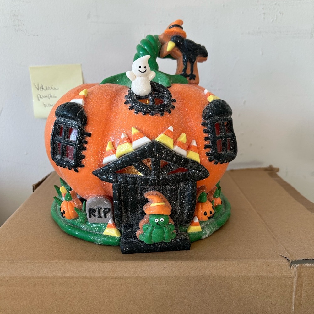 Valerie 8” Illuminated Pumpkin Gingerbread House